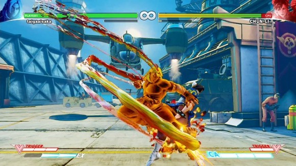△別名、飛燕龍神脚とも呼ばれる立ち回り破壊技。ガードさせて4フレーム技が連続ガードになったりするスゴ技です。