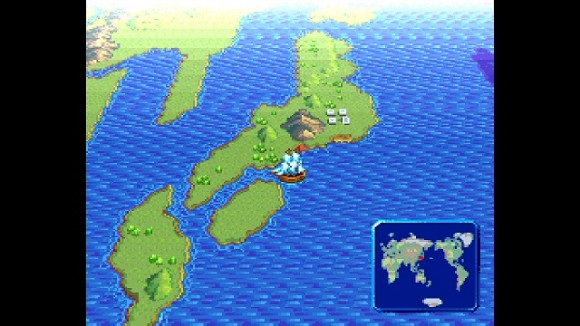 ▲ワールドマップは世界地図と同じ形。時には徒歩で長い道を行き、時には船で大海を渡り、旅をします。